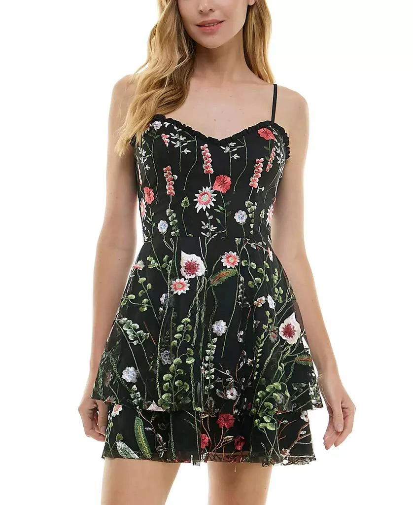 City Studios Juniors' Sweetheart-Neck Fit & Flare Floral-Embroidered Dress 1