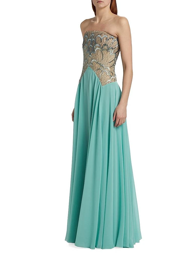 REEM ACRA Embroidered Bodice Chiffon Strapless Gown 4