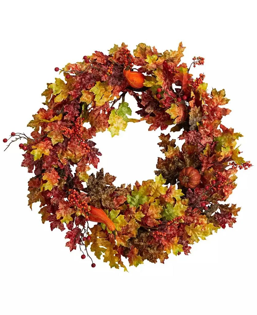 NEARLY NATURAL 32" Autumn Oak Leaf, Berries and Pumpkin Artificial Autumn Wreath