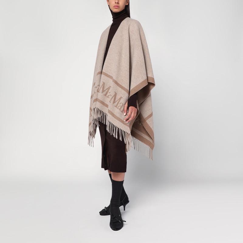 Max Mara Sandy color jacquard wool poncho