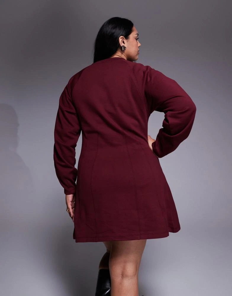 ASOS ASOS DESIGN Curve corset waist cotton mini sweat dress in burgundy - BURGUNDY 3