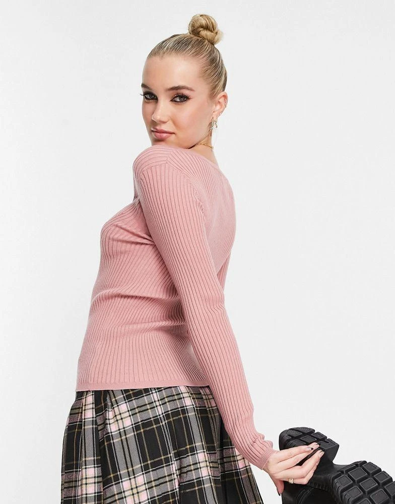 ASOS DESIGN ASOS DESIGN jumper with scoop neck with rib bust detail in dusky pink 2