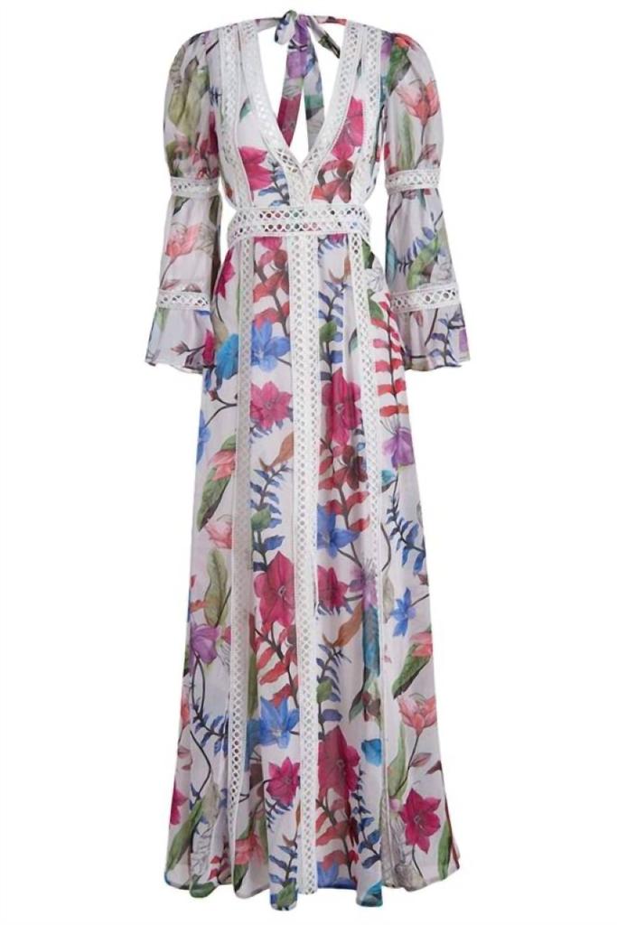 PatBO Zamia Lace Trim Maxi Dress In White Multi
