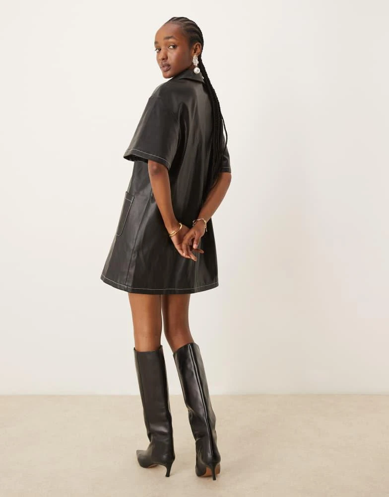 ASOS DESIN revere collar PU leather look mini shirt dress with contrast  stitching in black  On Sale Now with Up to 67% Off | Discover Exclusive  Deals & Savings at BeyondStyle