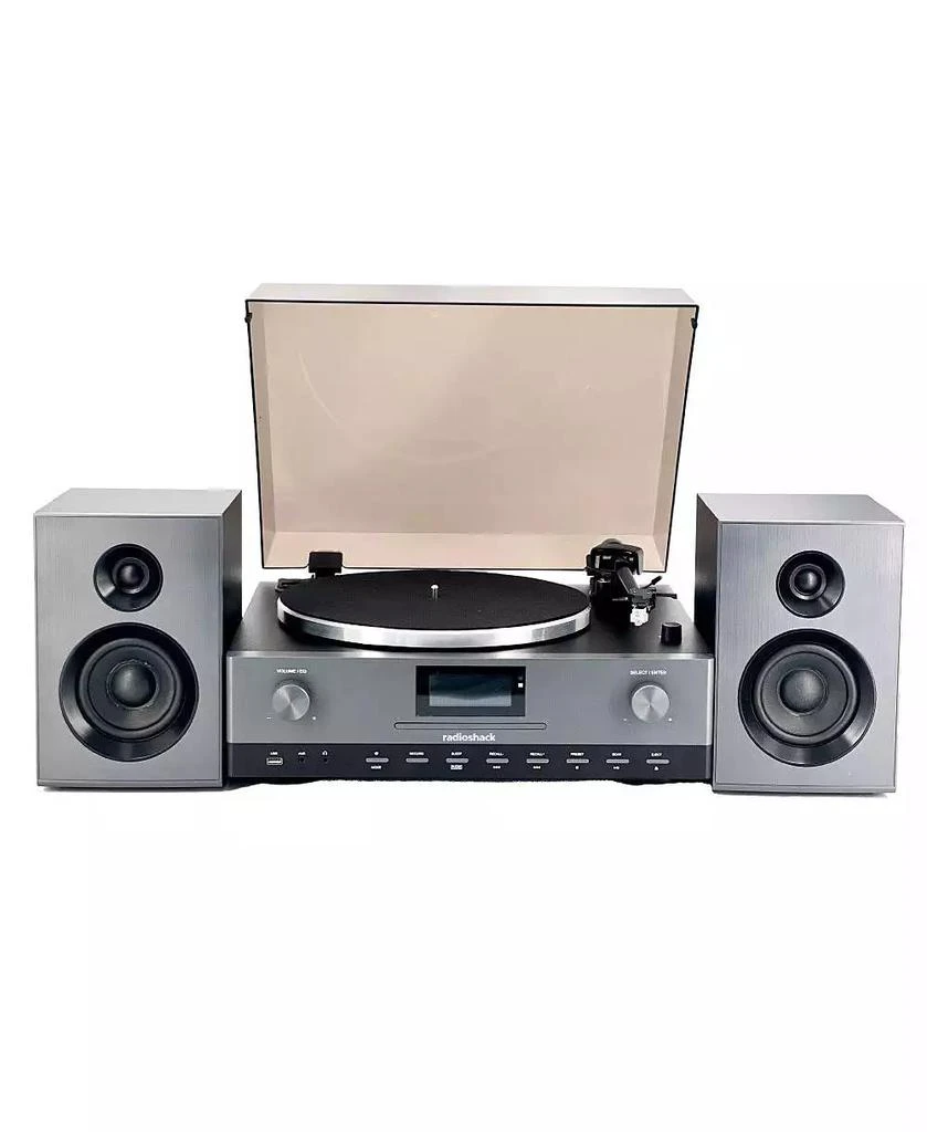 RadioShack Turntable With Professional Style 4001798: 3-Speed Vinyl Record Player FM, CD Player, USB, Bluetooth, Two Detachable Speakers Included