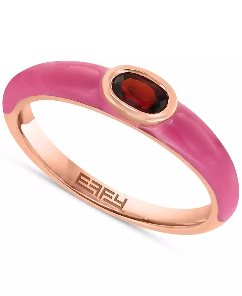 Effy EFFY® Garnet (1/4 ct. t.w.) & Enamel Bezel Ring in 14k Rose Gold-Plated Sterling Silver 1