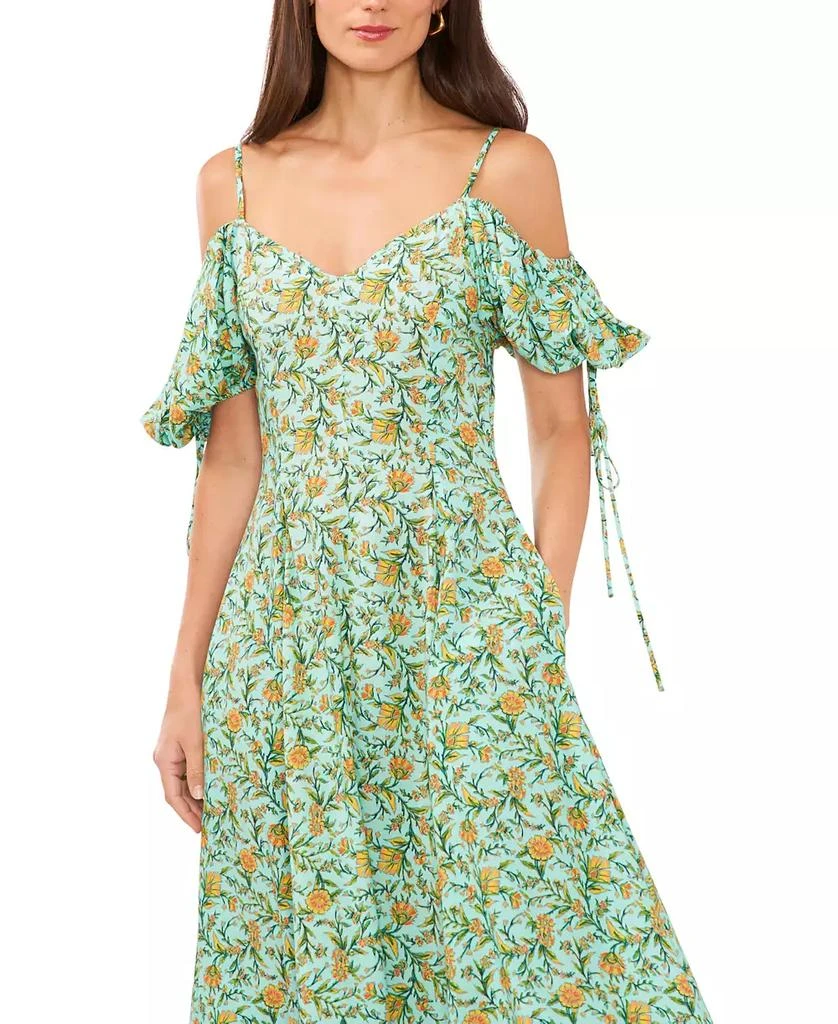 1. State Women's Floral Print Cold-Shoulder Puff Sleeve Midi Dress 3