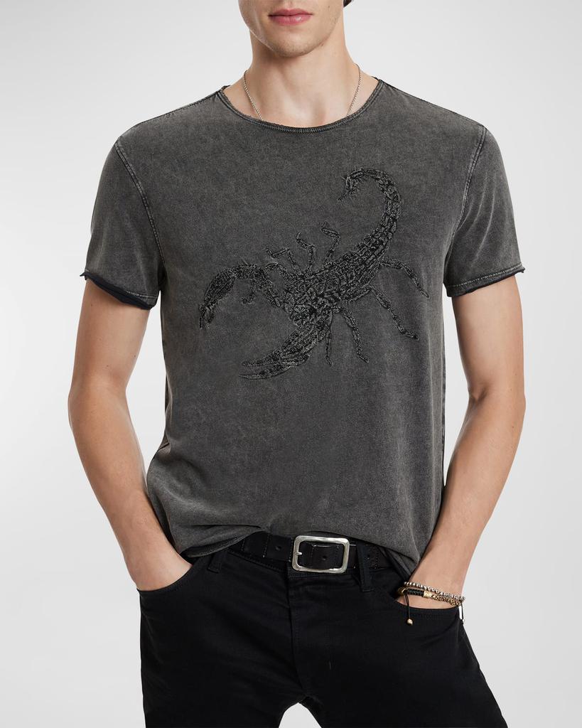 John Varvatos Men's Raw-Edge Embroidered Scorpion T-shirt