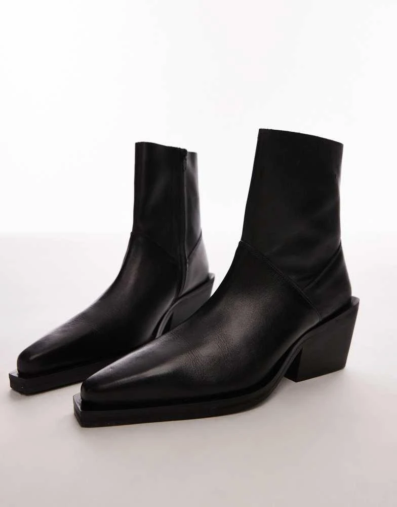 Topshop Topshop Maddy leather western boots in black 2