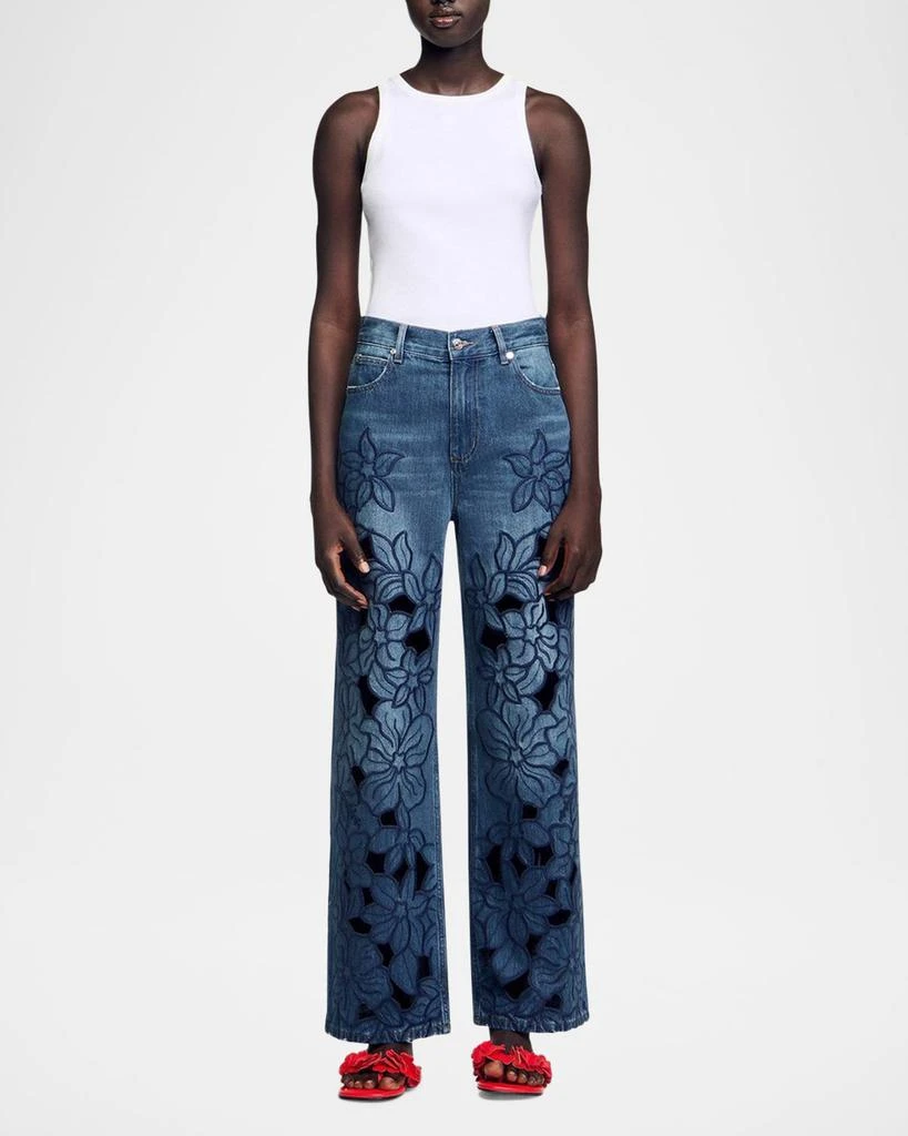 Sandro Spring Floral Embroidered Wide-Leg Jeans 2
