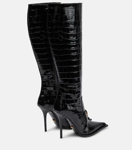 Versace Croc-effect patent leather knee-high boots 3