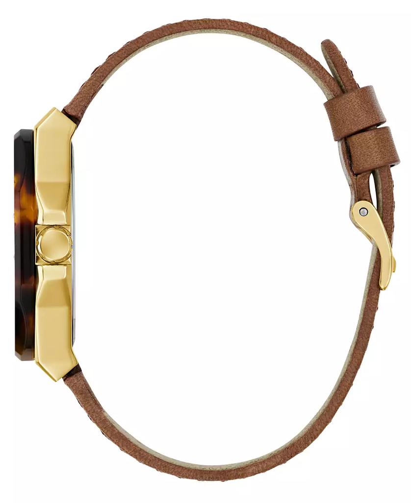 GUESS Women's Gold-Tone Brown Leather Multi-Function Watch, 36mm