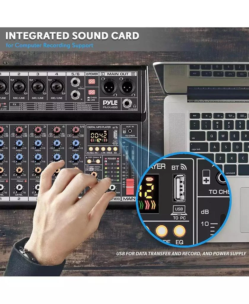 Pyle Compact 6-Channel Audio Mixer Pro Audio Interface with Multi-FX Processor 3