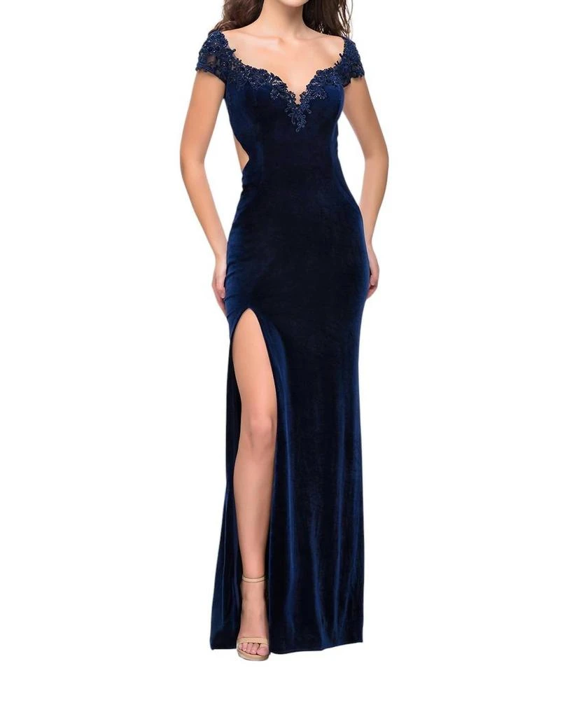 La Femme La Femme - OFF THE SHOULDER VELVET LONG DRESS 1