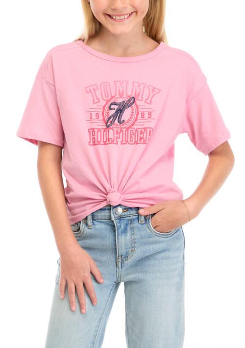 Tommy Hilfiger Hilfiger Girls 7 16 Script Short Sleeve Knotted T Shirt