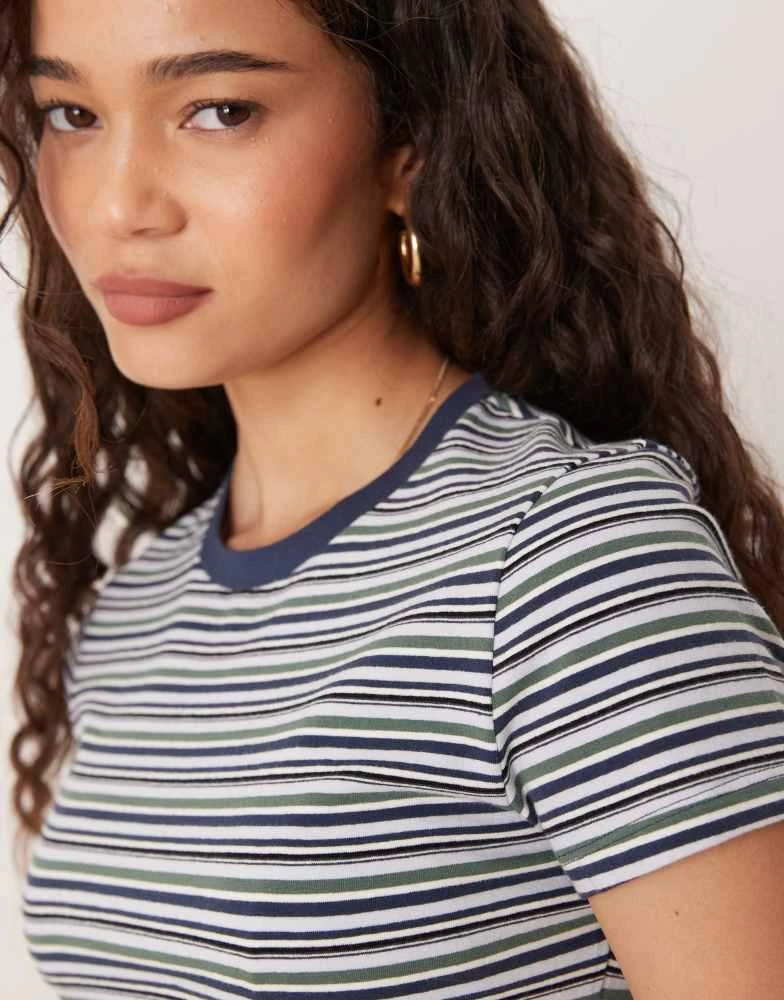 Abercrombie & Fitch Abercrombie & Fitch short sleeve seamless cropped baby tee in navy stripe 4