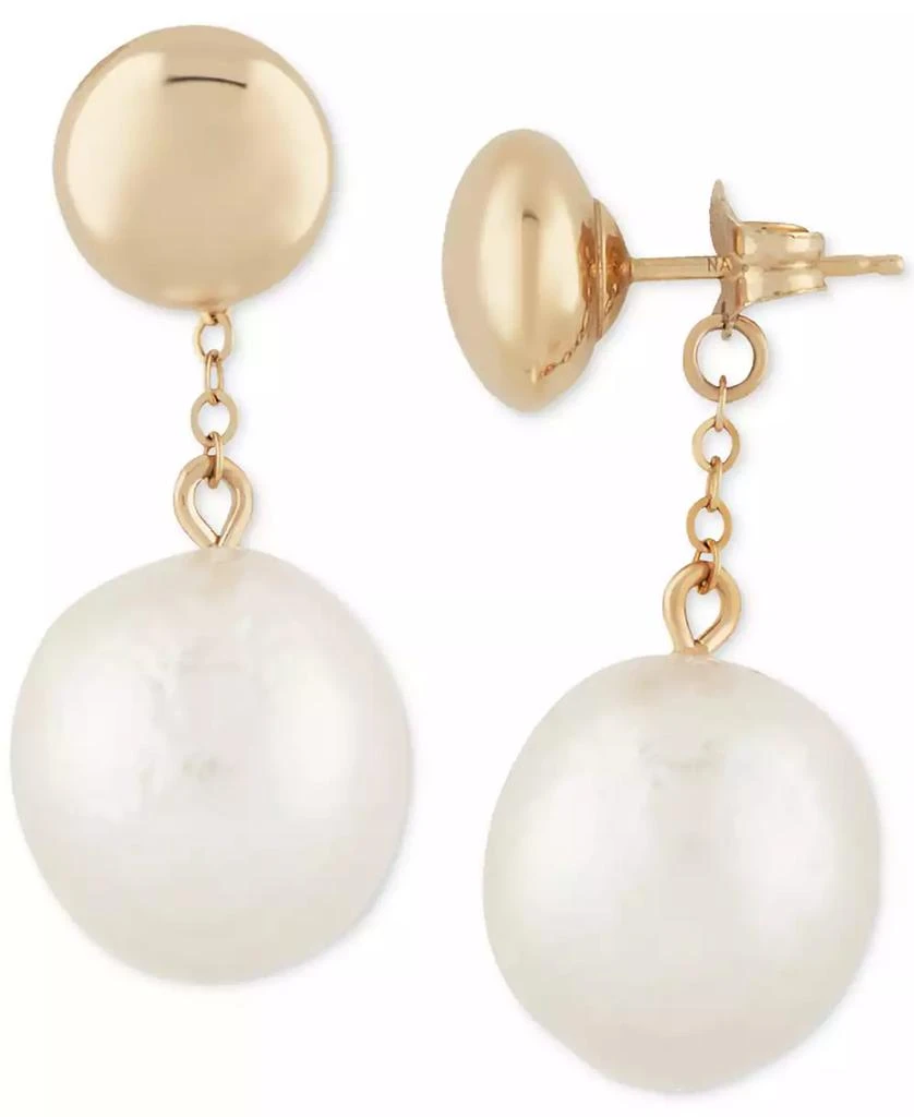 Macy
s White Baroque Pearl (12mm) Flat Ball Drop Earrings in 14k Yellow Gold