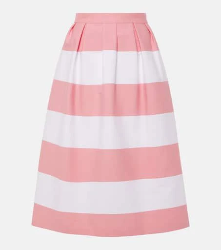 Carolina Herrera Striped pleated cotton-blend midi skirt 1