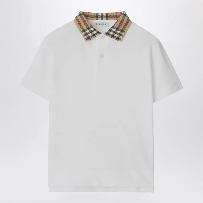 Burberry White polo shirt with Check-pattern collar