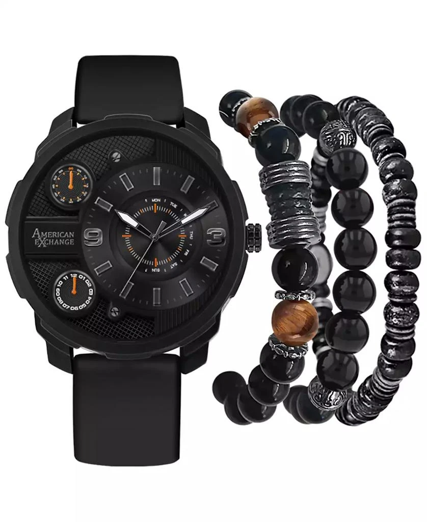 American Exchange Men's Black Rubber Strap Watch 46mm Gift Set 1