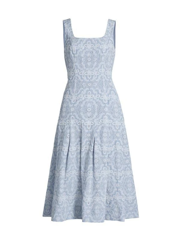 VERONICA BEARD Jolie Eyelet Squareneck Midi-Dress 6