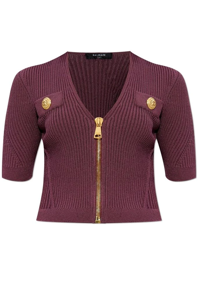 Balmain Balmain Button Embellished V-Neck Knitted Top from Cettire