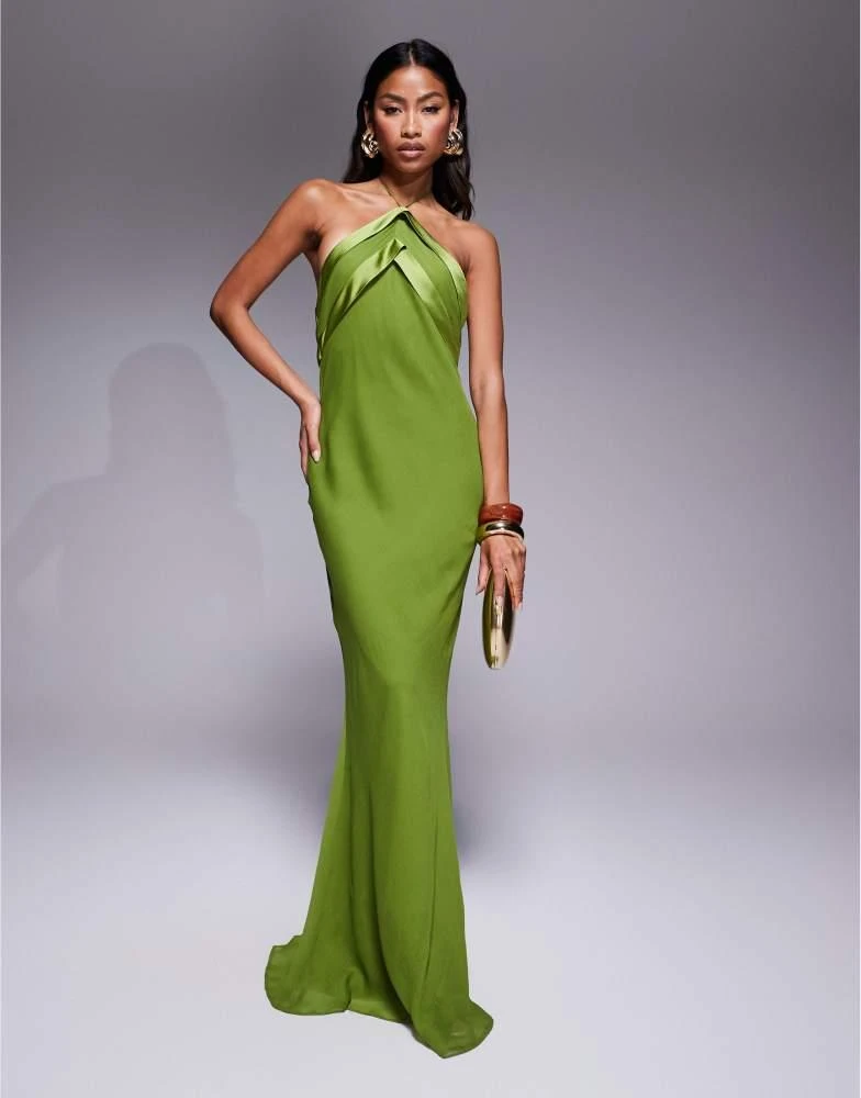 slim fit dress slacks Rent ASOS DESIGN Tall Plunge Halter Cowl Back Plisse Maxi Dress In Cobalt  Blue main image 1