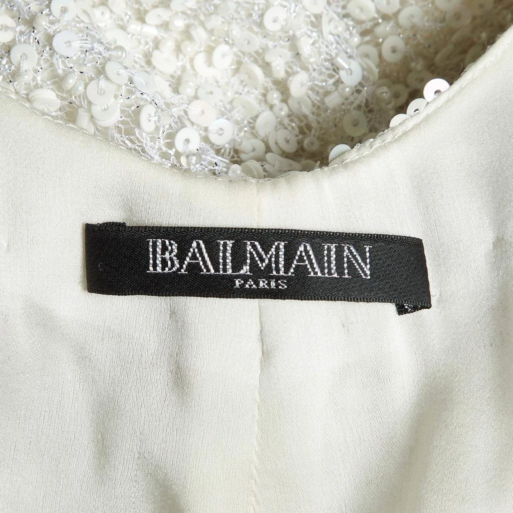 Balmain Balmain White Sequin & Bead Embellished Mesh Gown S 9