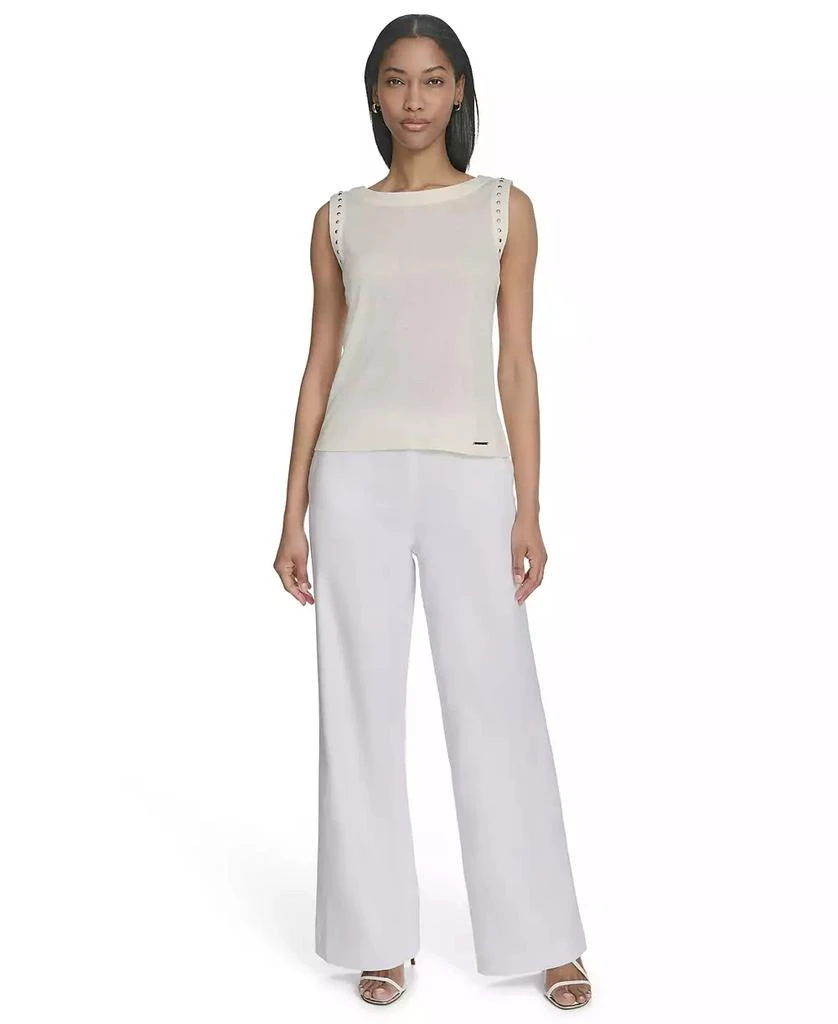 HALSTON Women's Rhinestone-Armhole Round-Neck Top 5