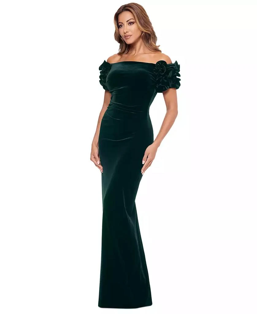 XSCAPE Women's Off-The-Shoulder Ruffled Velvet Gown 3