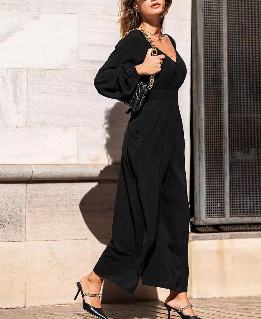 Cupshe Women's V-Neck Long Sleeve Wide Leg Jumpsuit