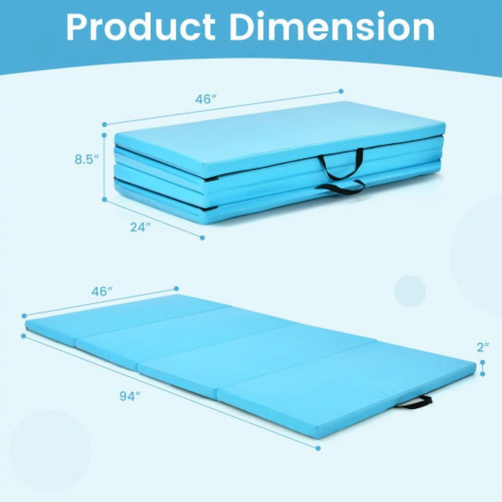 Hivvago 4-Panel Folding Gymnastics Mat with Carrying Handles for Home Gym-Blue 5