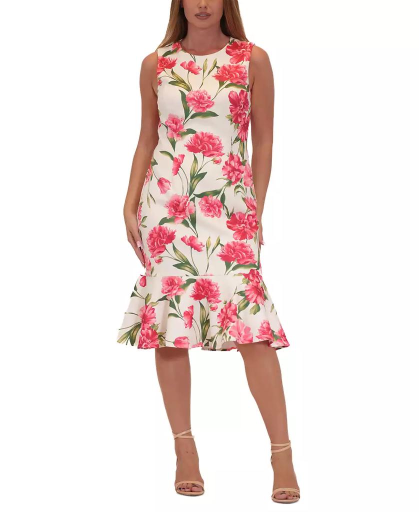 Donna Ricco Women's Floral-Print Flounce-Hem Sheath Dress