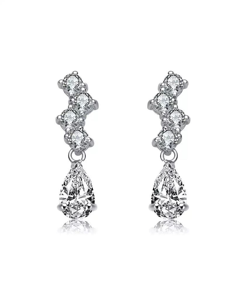 Genevive Sterling Silver with Rhodium Plated Clear Pear and Round Cubic Zirconia ZigZag Drop Earrings 3