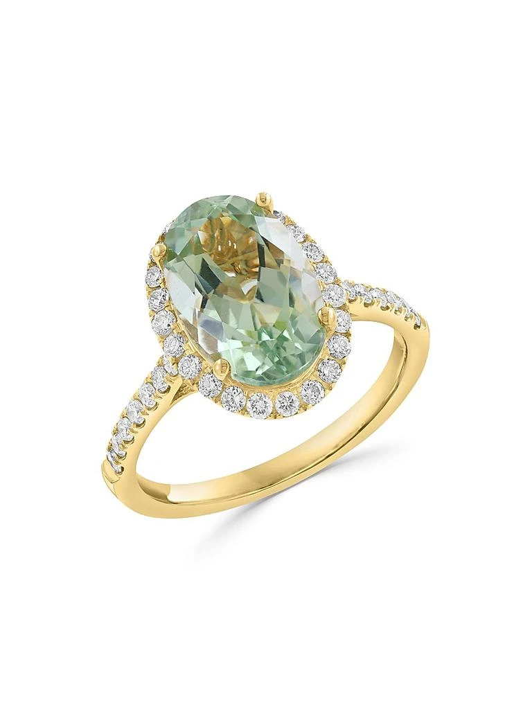 Saks Fifth Avenue Collection 14K Yellow Gold, Green Amethyst 
0.45 TCW Diamond Halo Ring 3