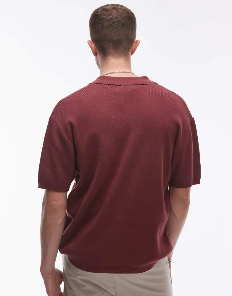 Topman Topman relaxed floral embroidered knitted shirt in plum 2