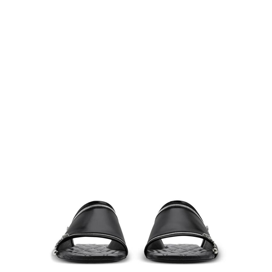 Burberry Decorative-Zip Flat Leather Sandals
