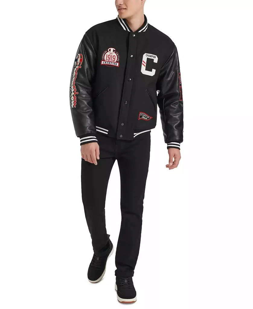 Champion Men's Logo-Patch Mixed-Media Varsity Jacket 6