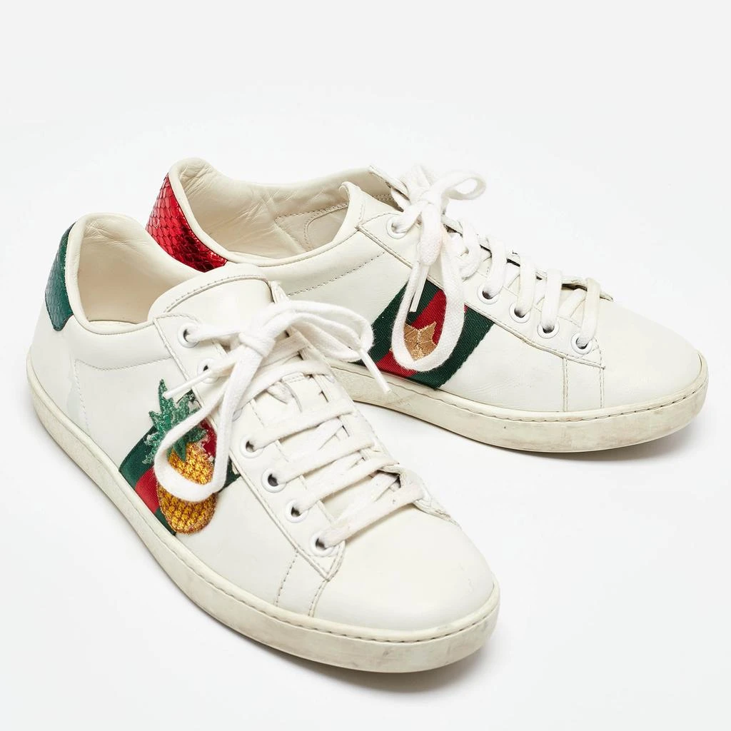 Gucci Gucci White/Red Leather and Snake Embossed Leather Ace Pineapple Sneakers Size 36 4