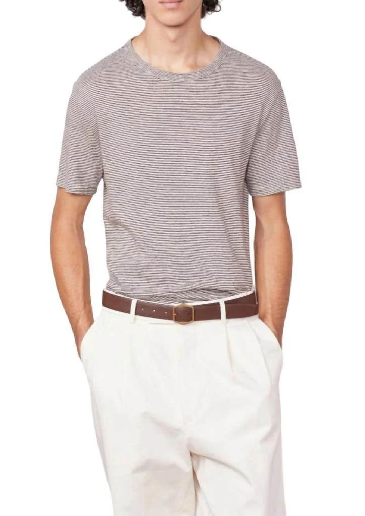 Officine Générale Short Sleeve Cotton Linen Tee In Brown Rose-Beige-Ecru 1