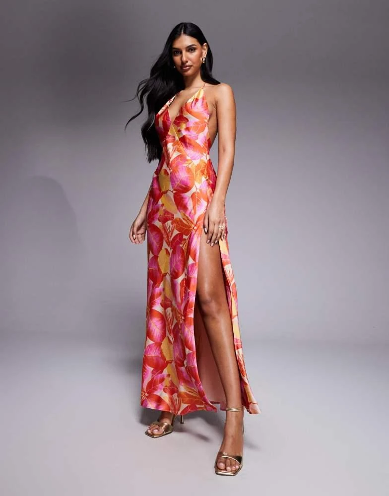 Bardot Bardot satin plunge cami backless maxi dress in pink floral print -  Dresses & Skirts - Free Shipping - BeyondStyle