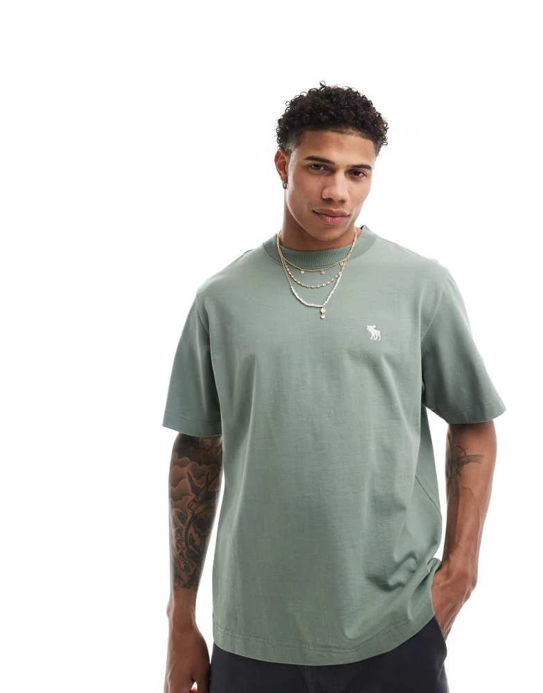 Abercrombie & Fitch Abercrombie & Fitch premium silicone icon logo t-shirt in mid green 1