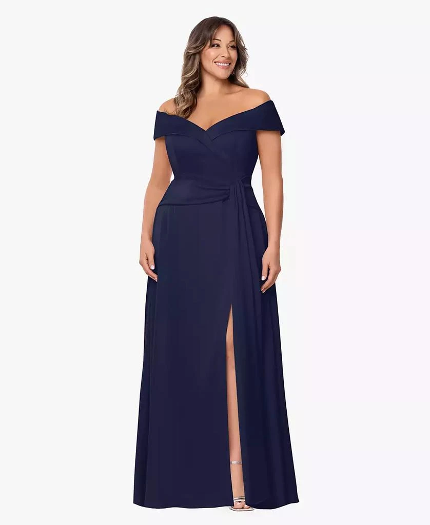 XSCAPE Plus Size Off-The-Shoulder A-Line Gown