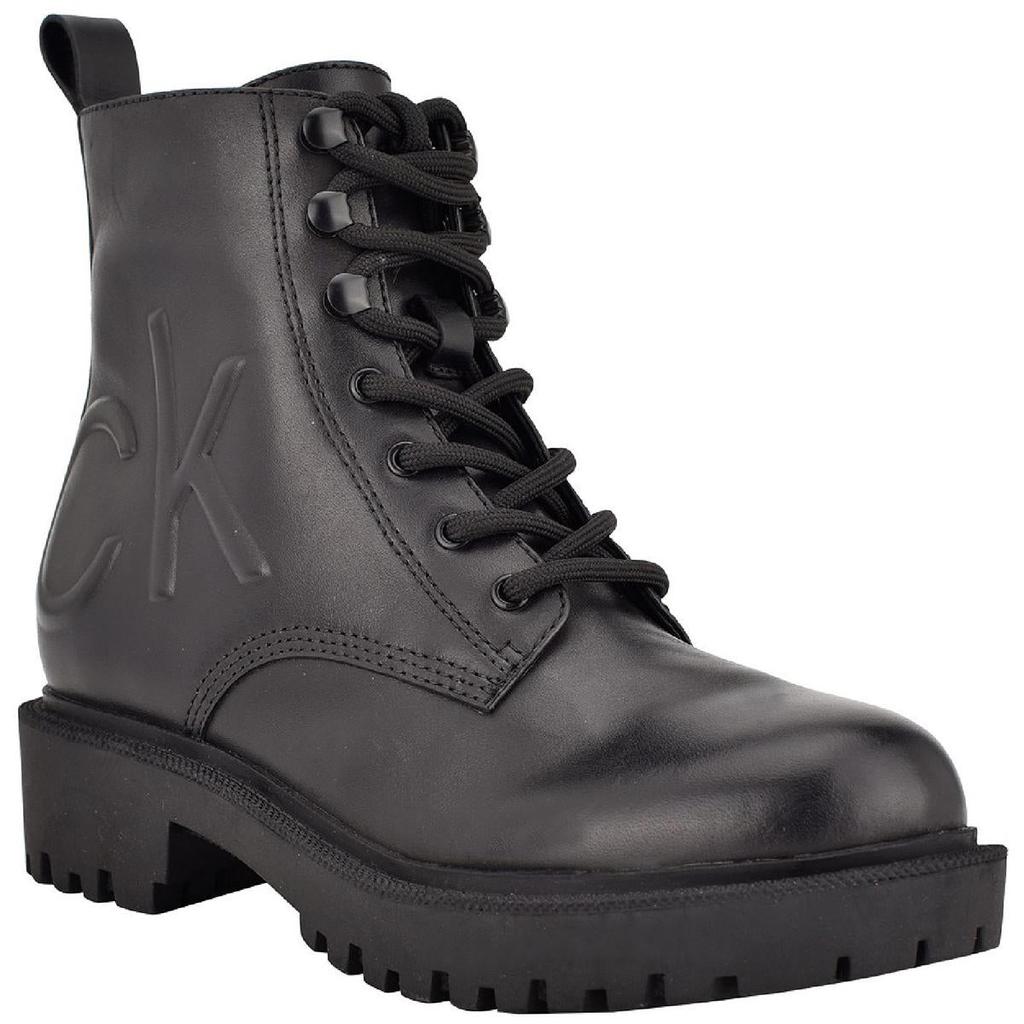 Calvin Klein KCKAMRY Womens Leather Logo Combat & Lace-up Boots