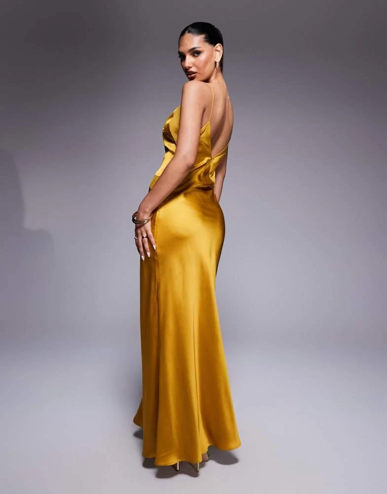 ASOS DESIGN satin chiffon mix square high neck maxi dress in gold ASOS DESIGN satin chiffon mix square high neck maxi dress in gold