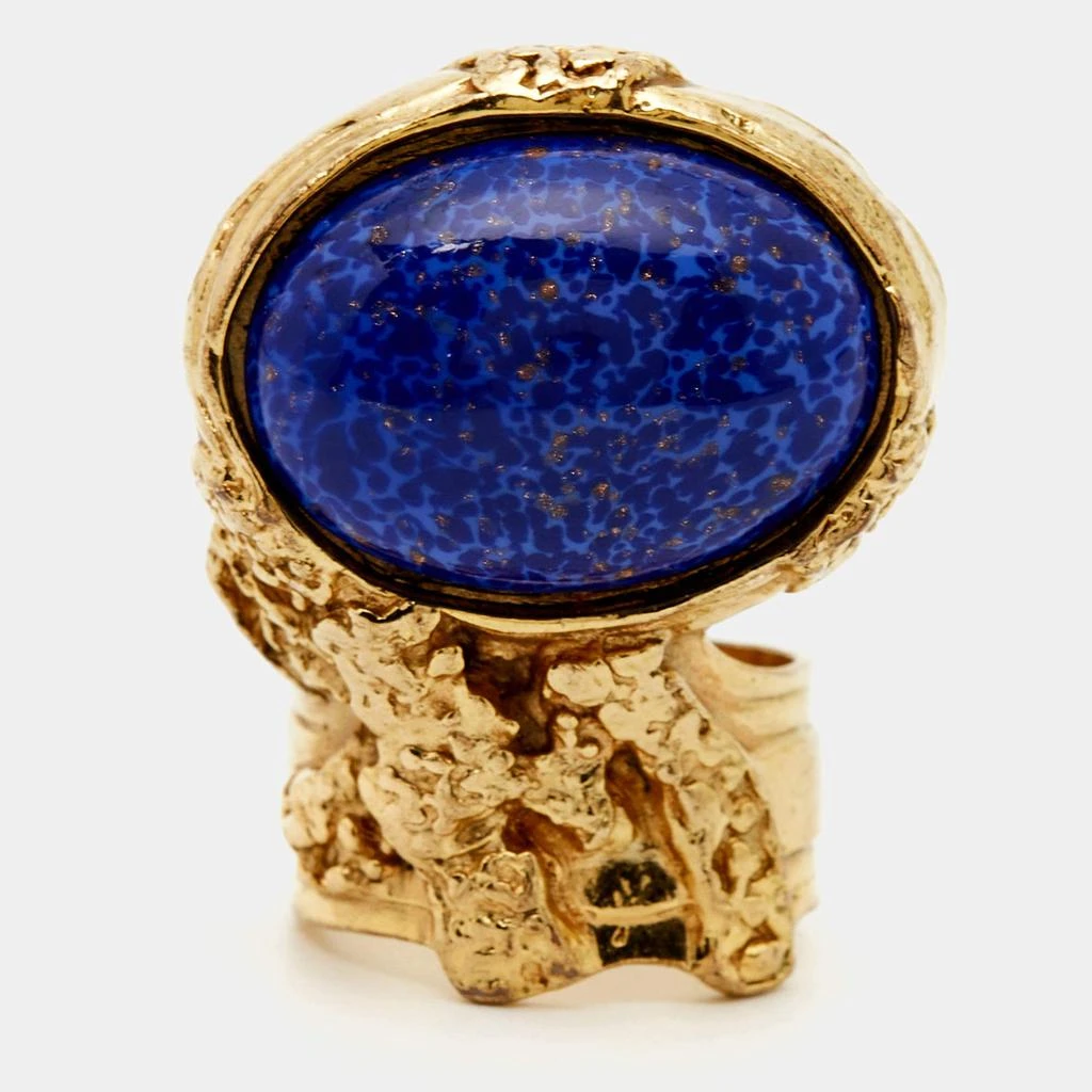 Yves Saint Laurent Yves Saint Laurent Arty Glass Gold Tone Ring Size 57 2