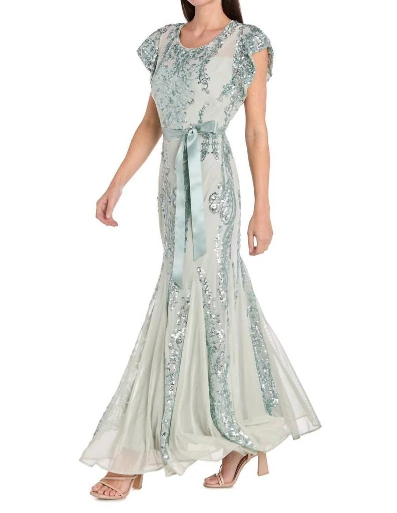 R&M Richards R&M Richards - Sequin Godet Gown With Satin Bow 2