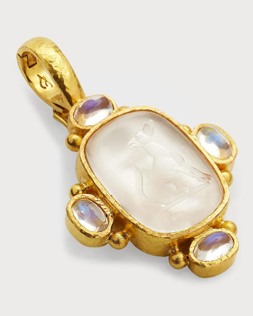 Elizabeth Locke 19K Rock Crystal Seated Whippet Cabochon Moonstone Pendant, 32x27mm 3