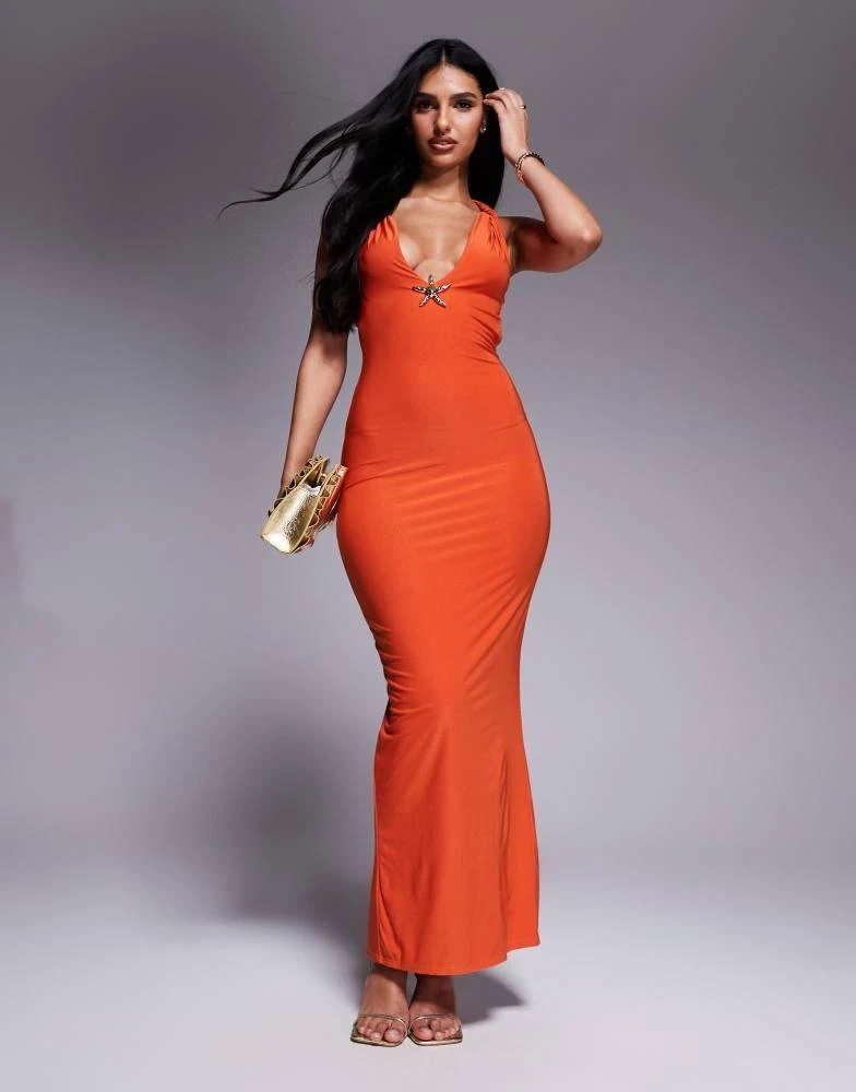 knee length dresses for ladies Annie Ruffle Shoulder Strap Layered Hem Mini Dress Orange main image 0
