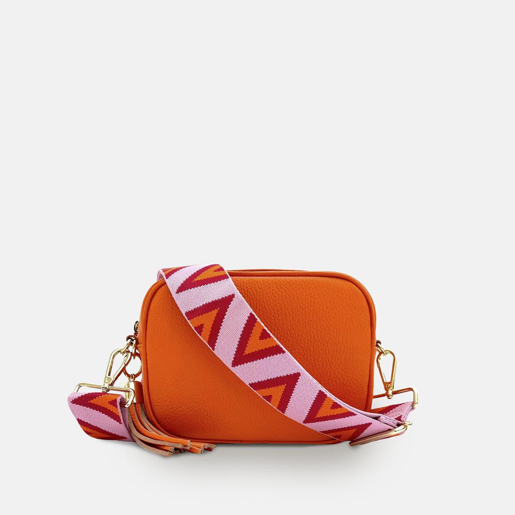 Apatchy London Orange Leather Crossbody Bag With Pink & Orange Triangle Strap